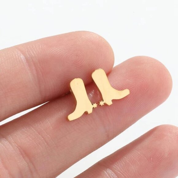 Gold-Tone Stainless Steel Cowboy Boot Petite Stud Earrings - Picture 2 of 4